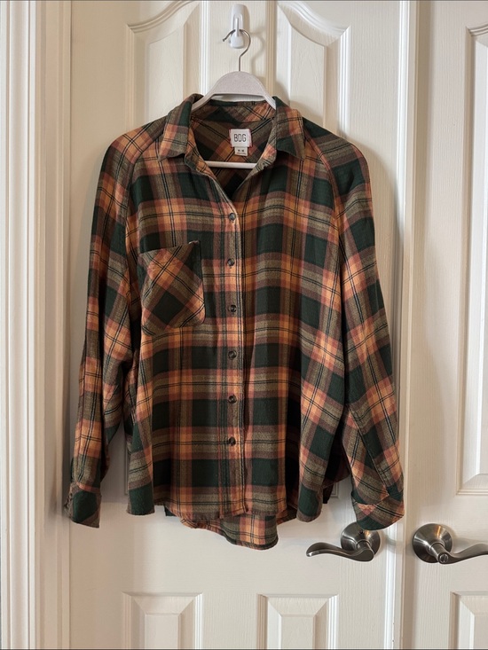 BDG Tops - BDG Dark Green and Rust Plaid Flannel Shirt